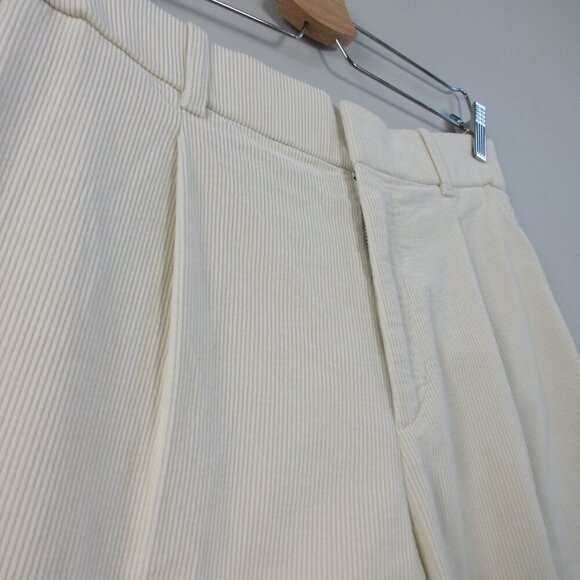 Uniqlo Women's Corduroy Pleated Wide Pants Trousers M Ivory Cotton Relaxed 444 - Picture 6 of 12